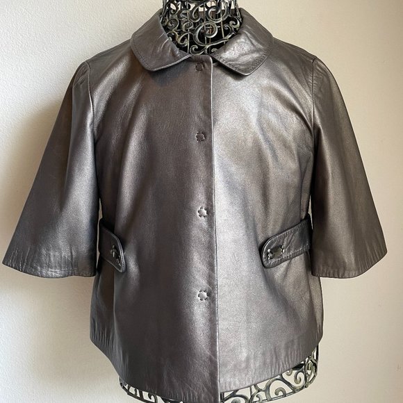 Tahari Bronze Lamb Nappa Leather Jacket - Picture 1 of 8